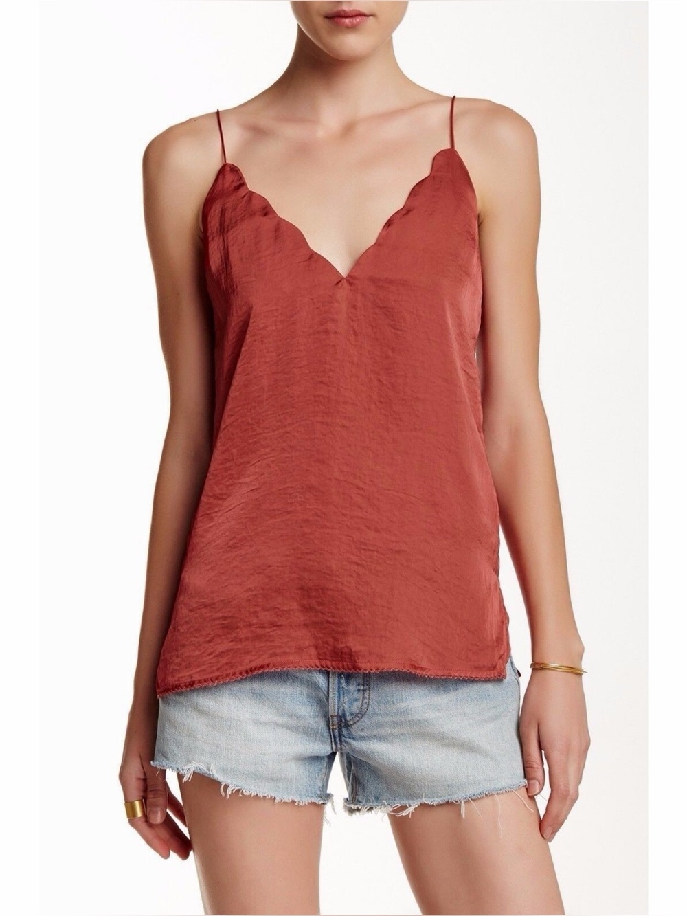 Free People Satin Scalloped Tank Top